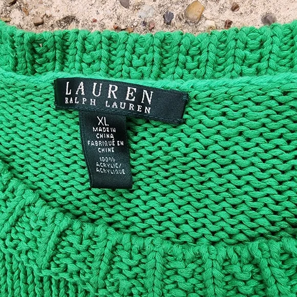 Lauren Ralph Lauren Womens Size XL Cable Knit Sweater Green Longer‎ Length  BoxC - Picture 3 of 7